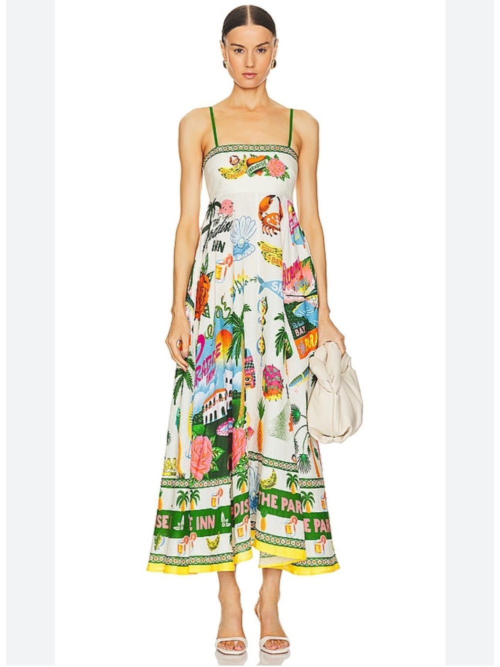 Anthropologie linen white Maxi Sundress Multi-Color Tropical Print pockets XS - Picture 2 of 13